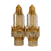 Vintage Wall Lamps Brass Crystal - Hollywood Regency Mid Century Set of 2
