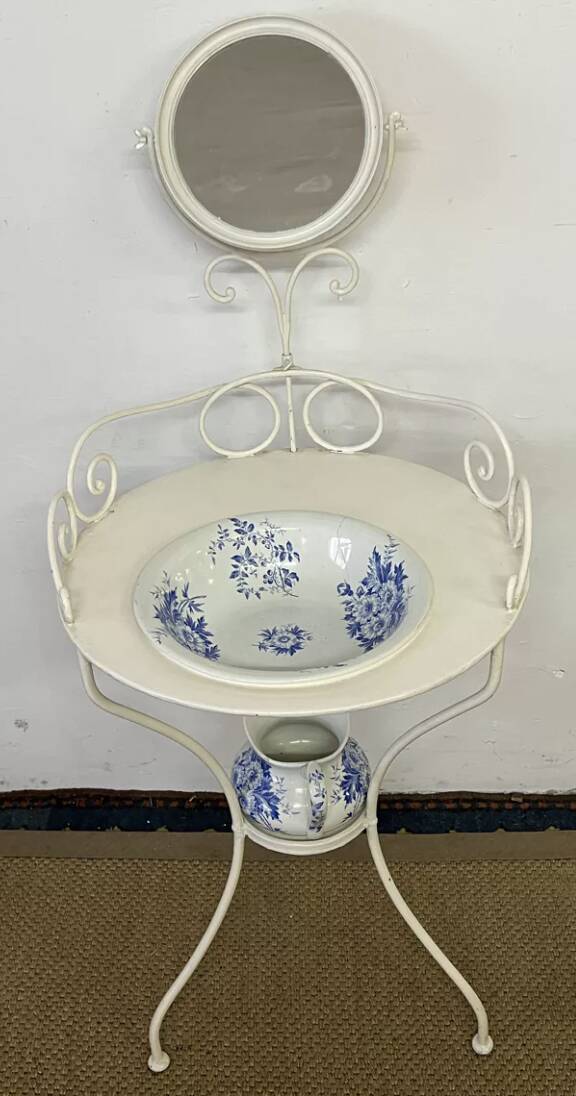 Antique wrought iron dressing table / Vintage bathroom cabinet