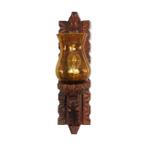Wall sconce wooden and yellow glass tulip globe