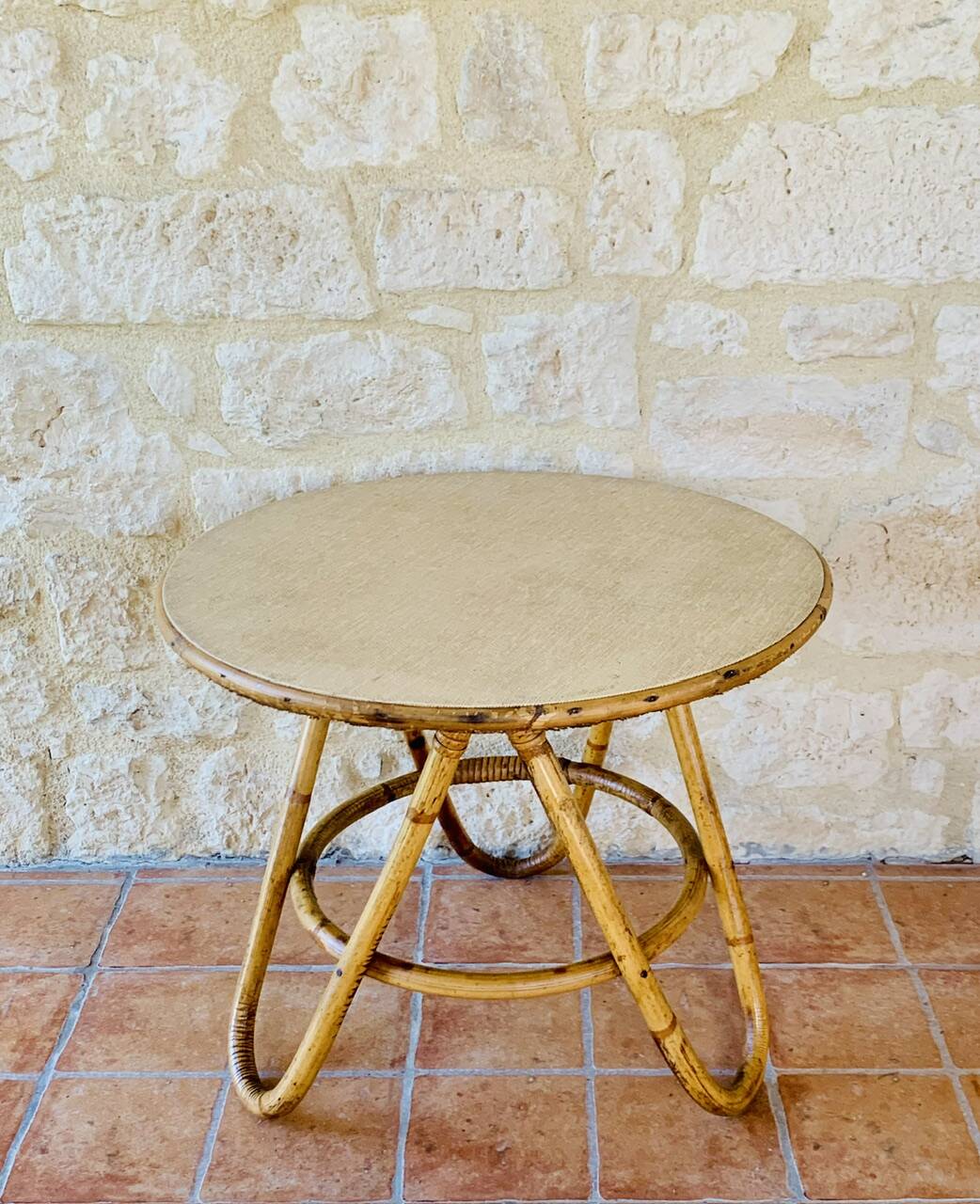 Table d'appoint en bambou et rotin circa 60's