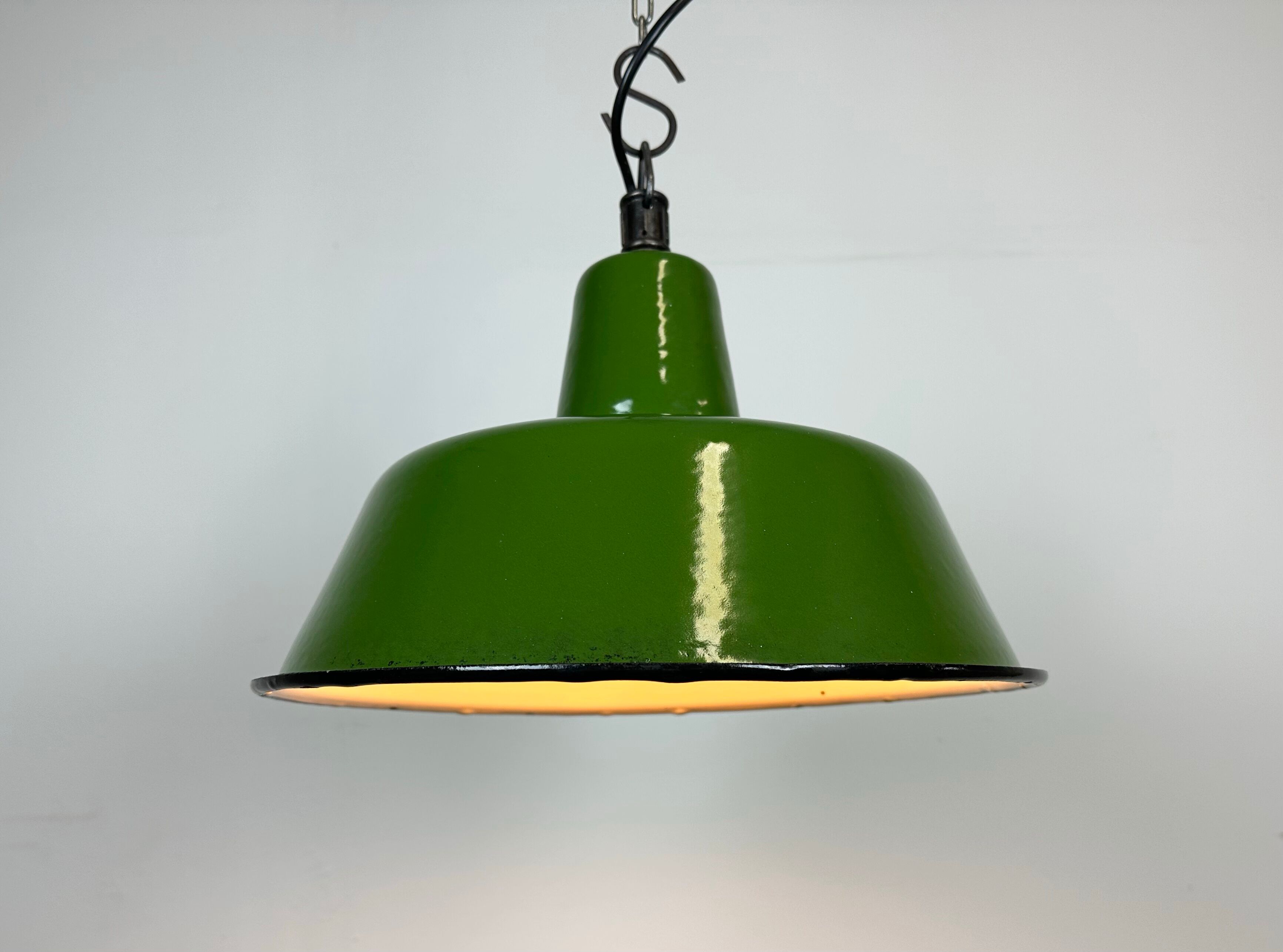 Industrial green enamel factory lamp from Zaos, 1960s