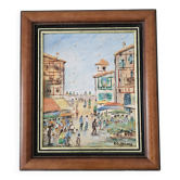 Oil Painting on Canvas Saint Jean de Luz Rue de la République signed Gil Va