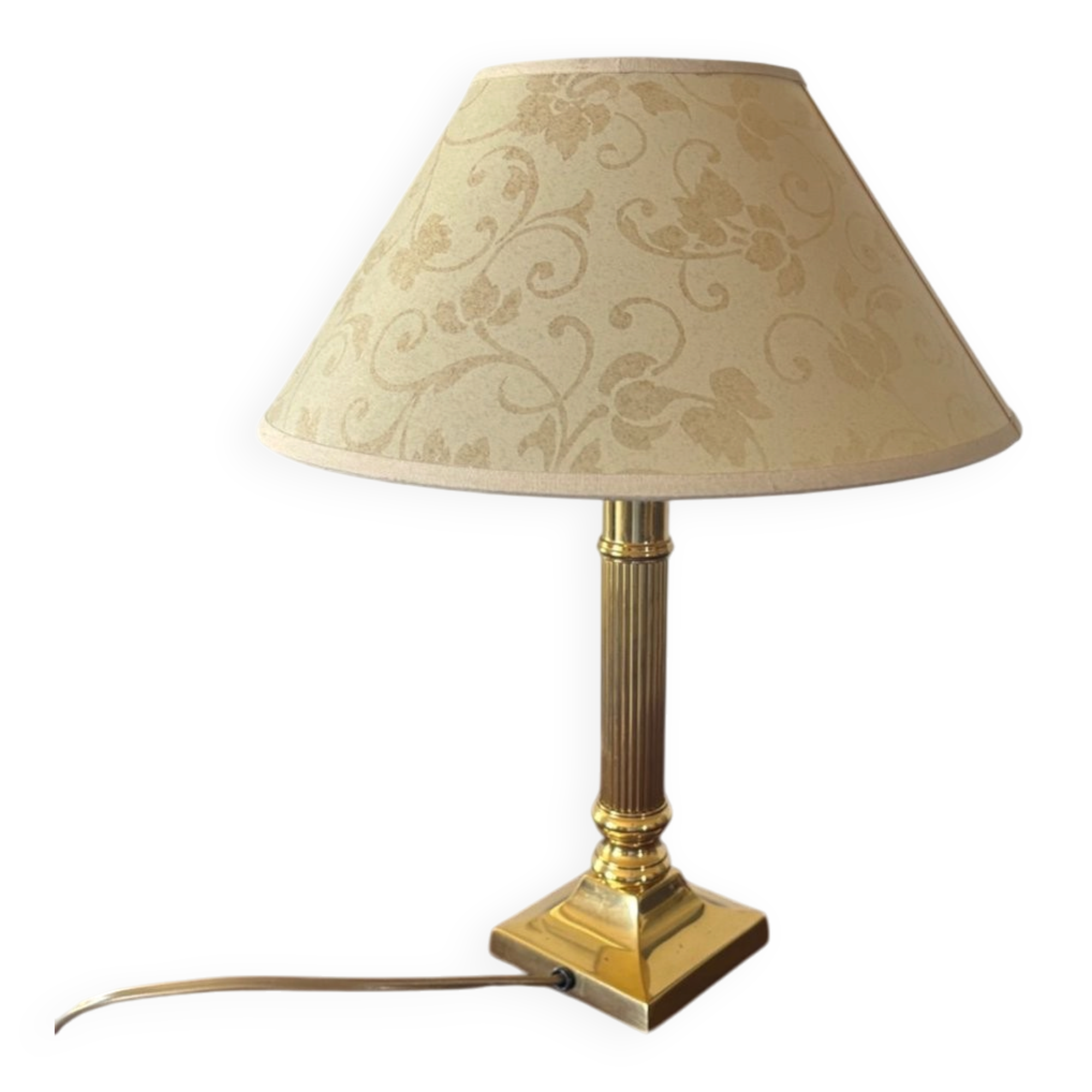 Empire bedside lamp in gilded fluted brass – Neoclassical style 1970