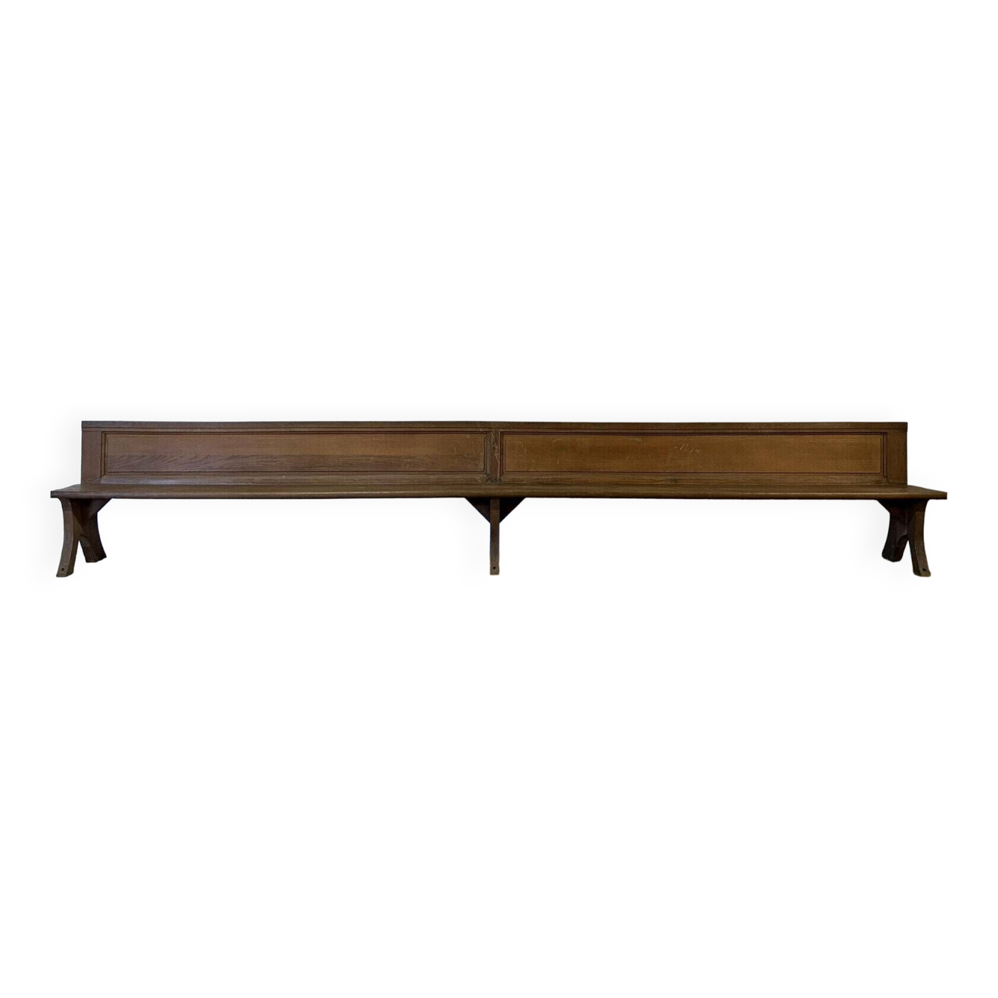 Monumental church pew with paneled backs, 19th century, circa 1880, made of oak and poplar
