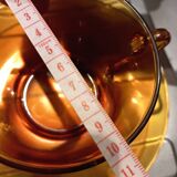 Set of 4 large amber glass cups and saucers
