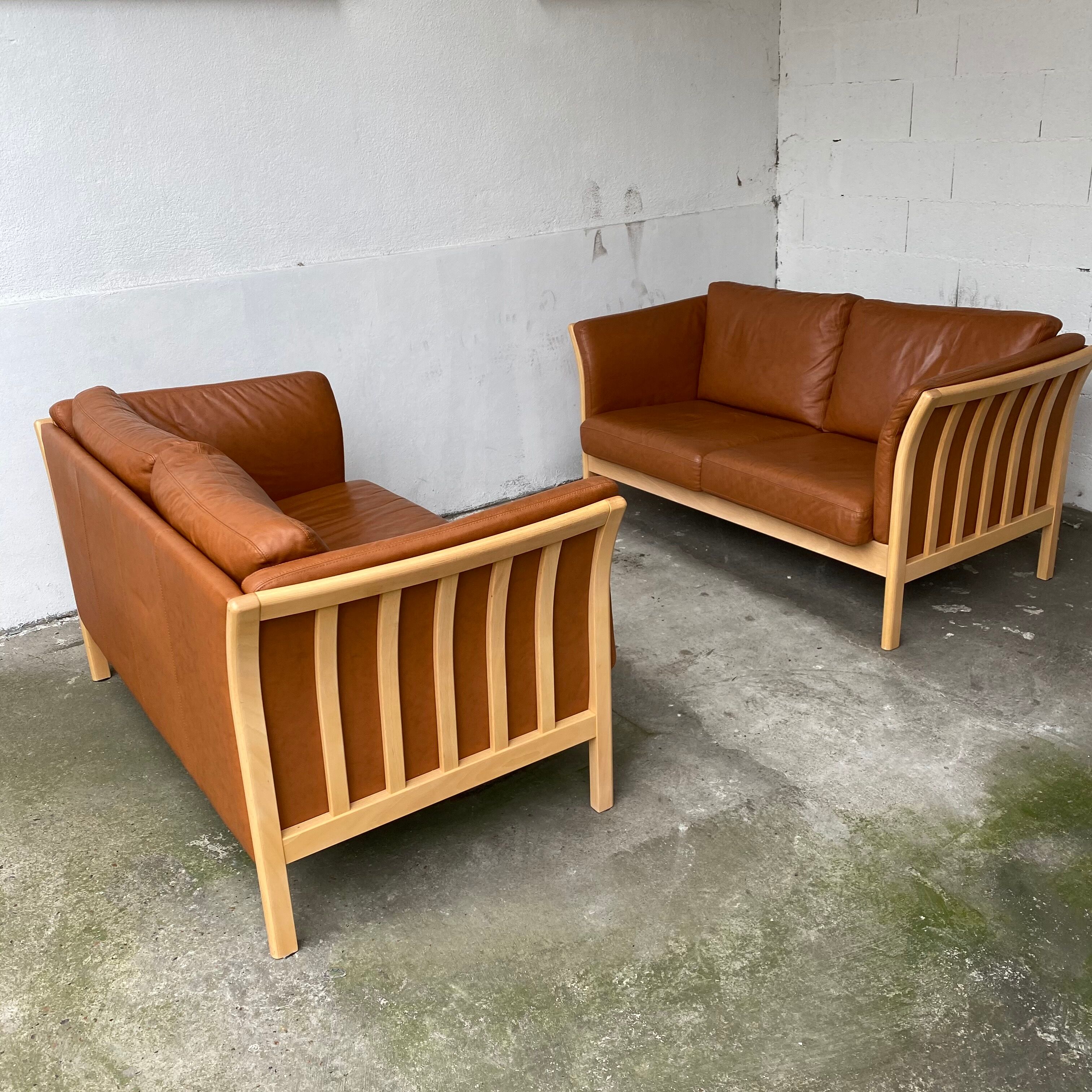 Sofa 2 seater Danish by Mogens Hansen- Cognac Leather