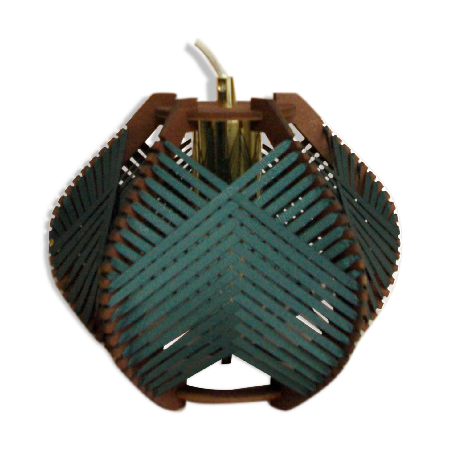 Dark green woven lamp to hang