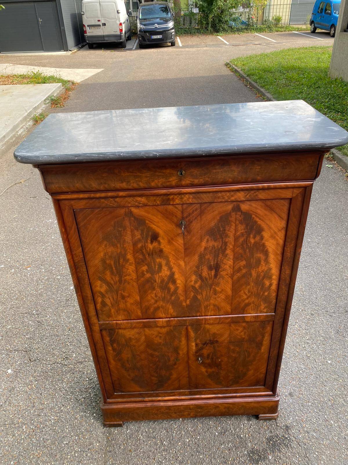 Louis Philippe burr walnut and marble secretary from the 19th century
