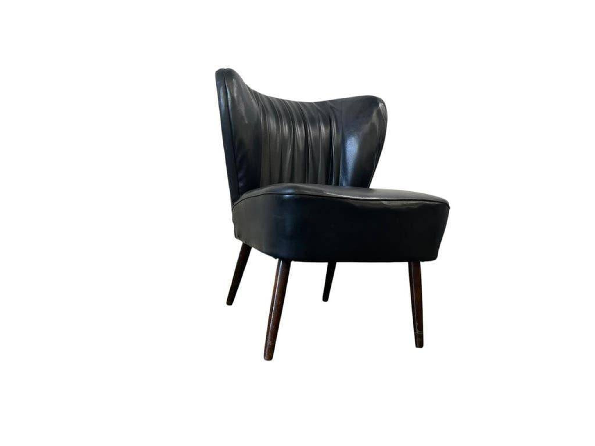 Fauteuil cocktail vintage en similicuir noir / siège unique