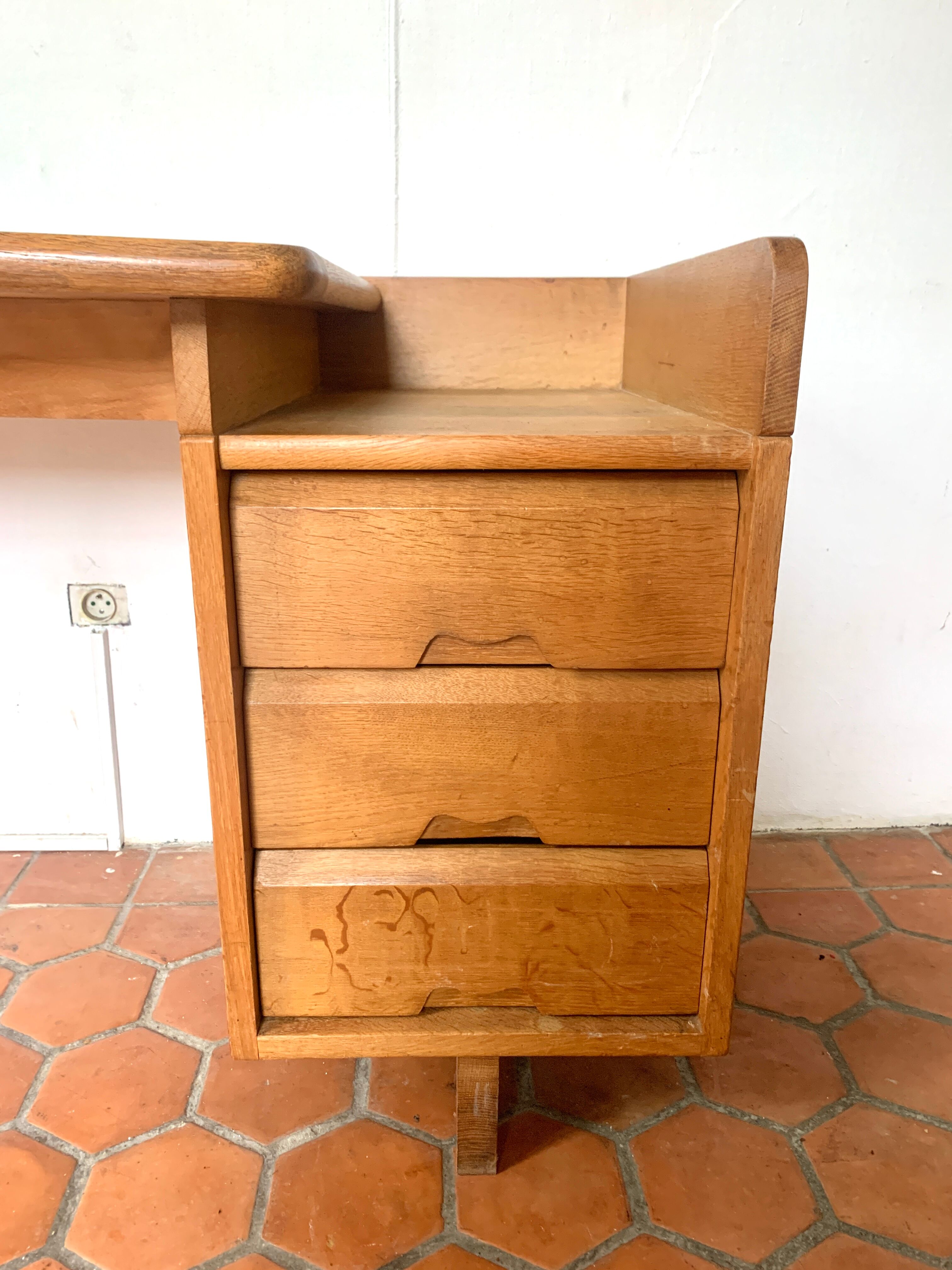 Solid oak desk Guillerme and Chambron 1960