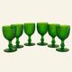 Six green glass wine glasses, Marinha Grande (IVIMA), diamond point.
