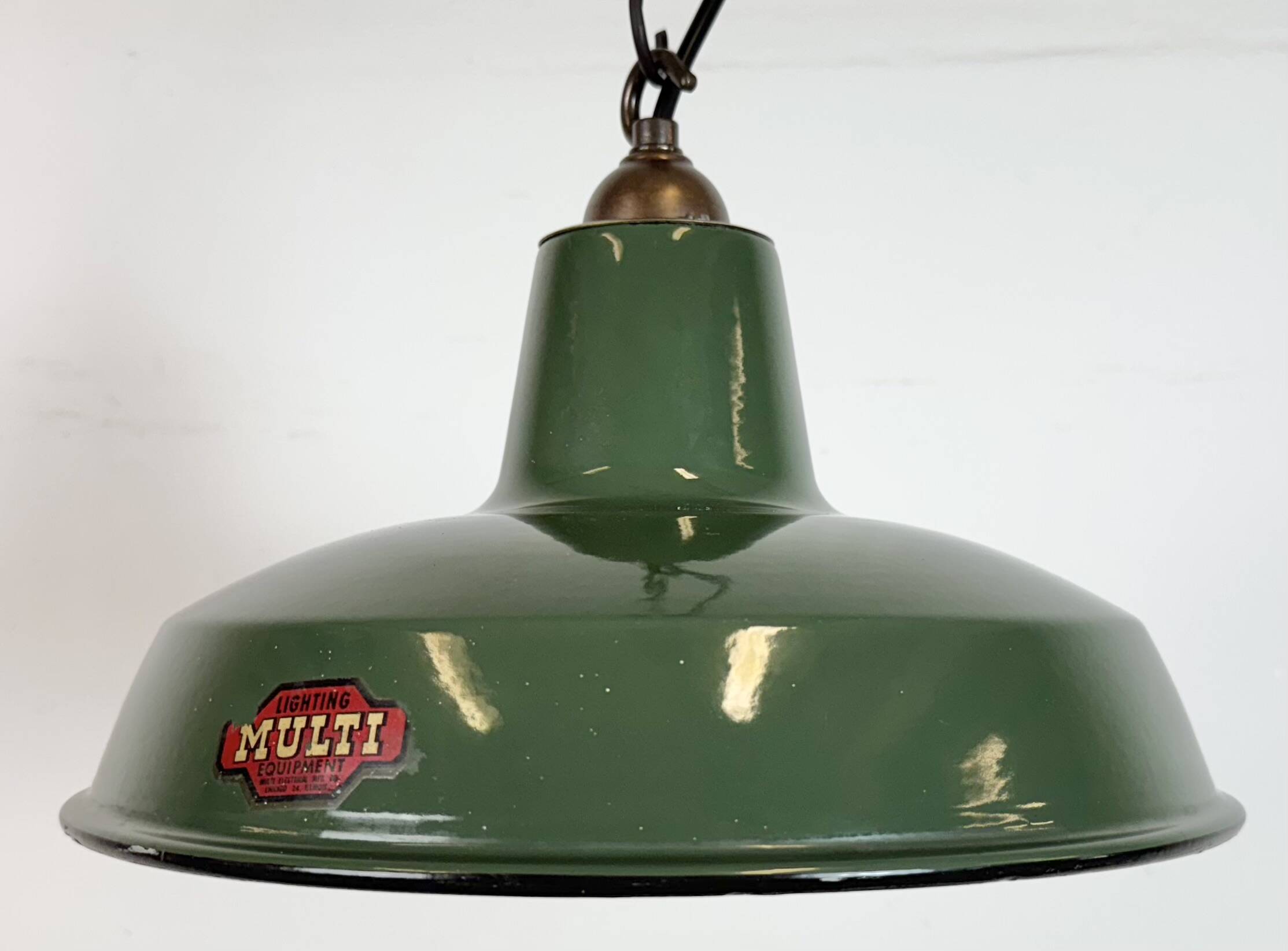 Industrial Green Enamel Factory Pendant Lamp from Multi Electrical Co,1960s