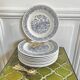 9 assiettes à dessert anglaises décor bleu calèche