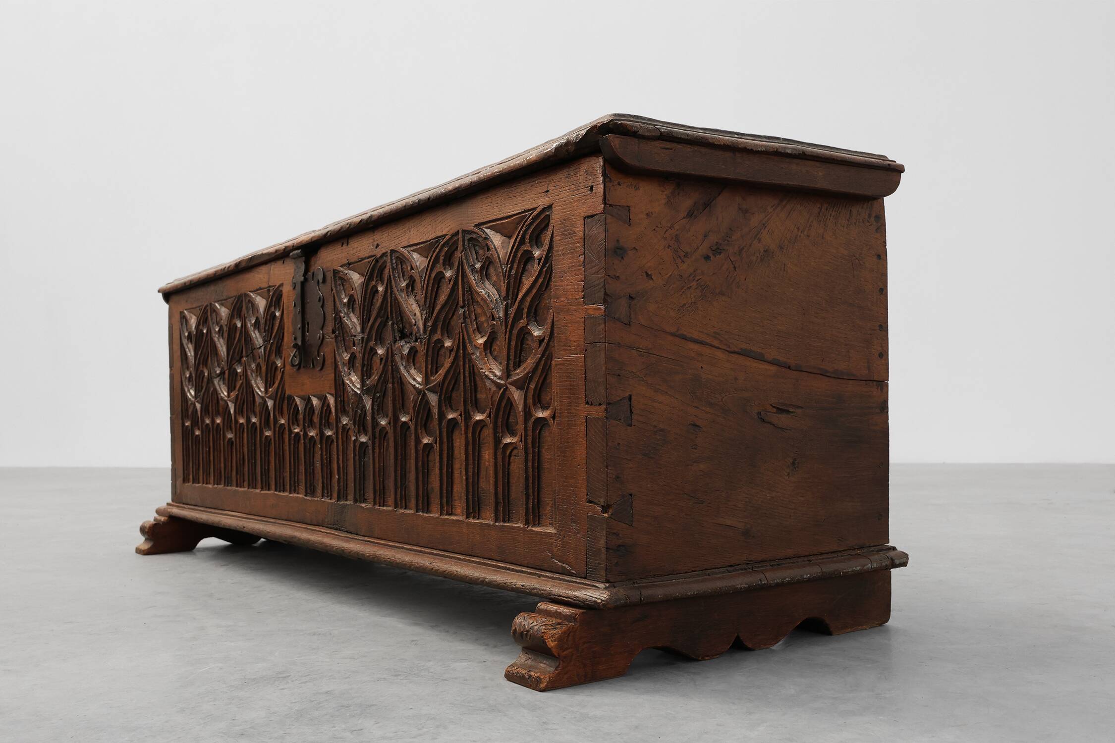 Rare Large Gothic 16th century carved solid oak chest, France