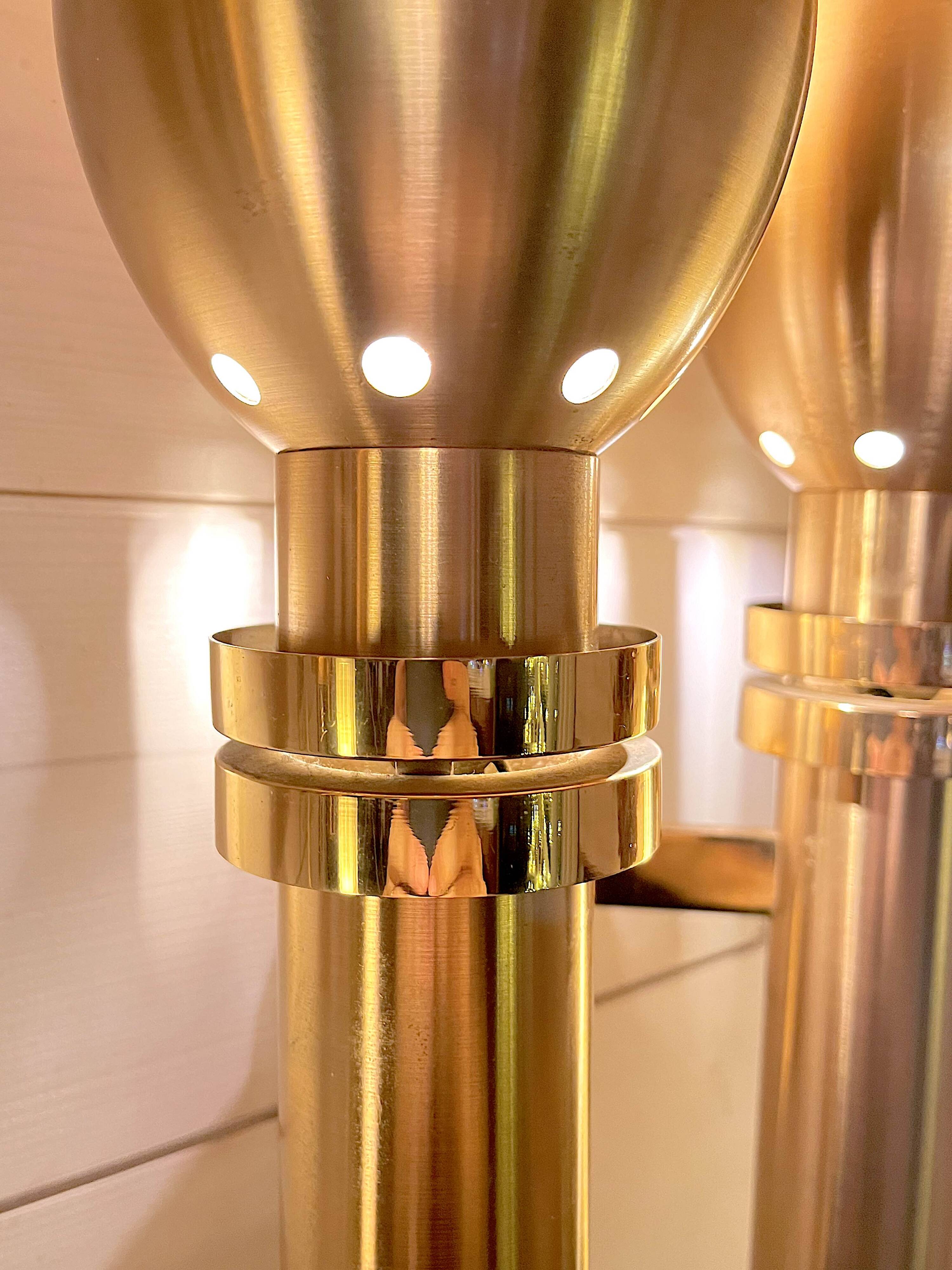 Three Large Scandinavian Brass Sconces, Mid Century