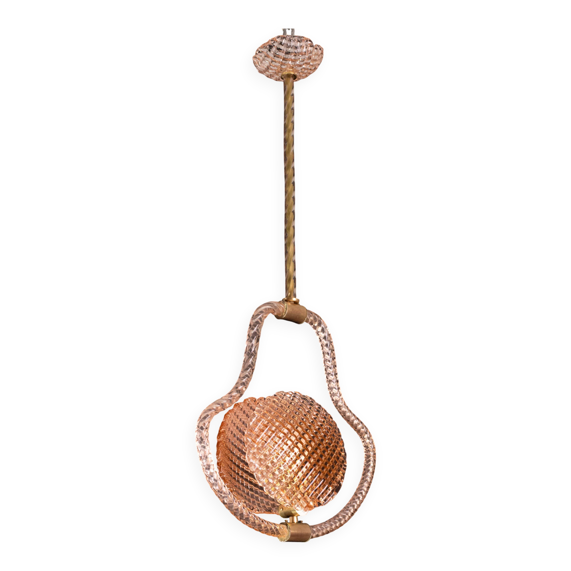 Lustre en verre de Murano rose coquillage du milieu du siècle par Barovier e Toso, années 1950