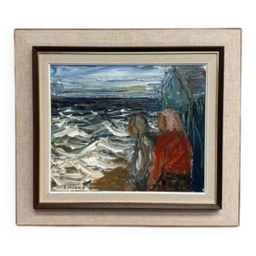 Original Swedish Oil on Canvas – “Figures” by Einar Emland – Vintage
