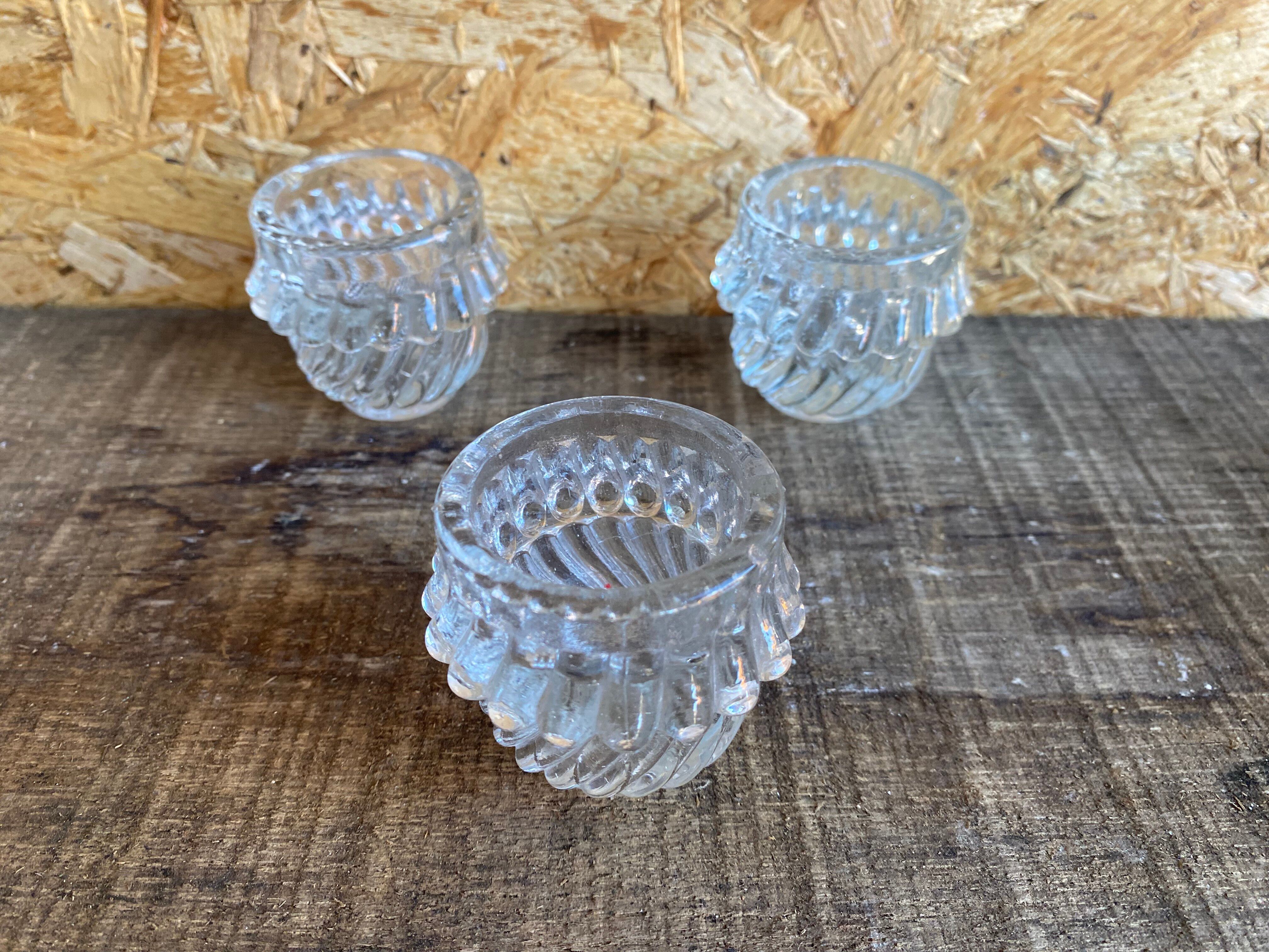Set of 3 Vintage Glass Moulded Condiment Salts #D979