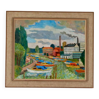 Original Swedish Oil on Panel – “Motif from Sundbyberg” by John Carlson