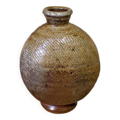 Vase méplat en grès type La Borne