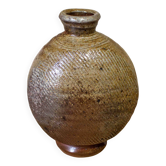 Vase méplat en grès type La Borne