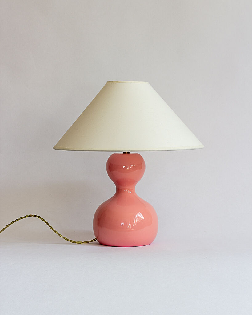 Pink lacquered turned wooden lamp base 70s