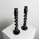 Set of 2 vintage dark wood candlesticks, twisted design, Italy, 1970s.