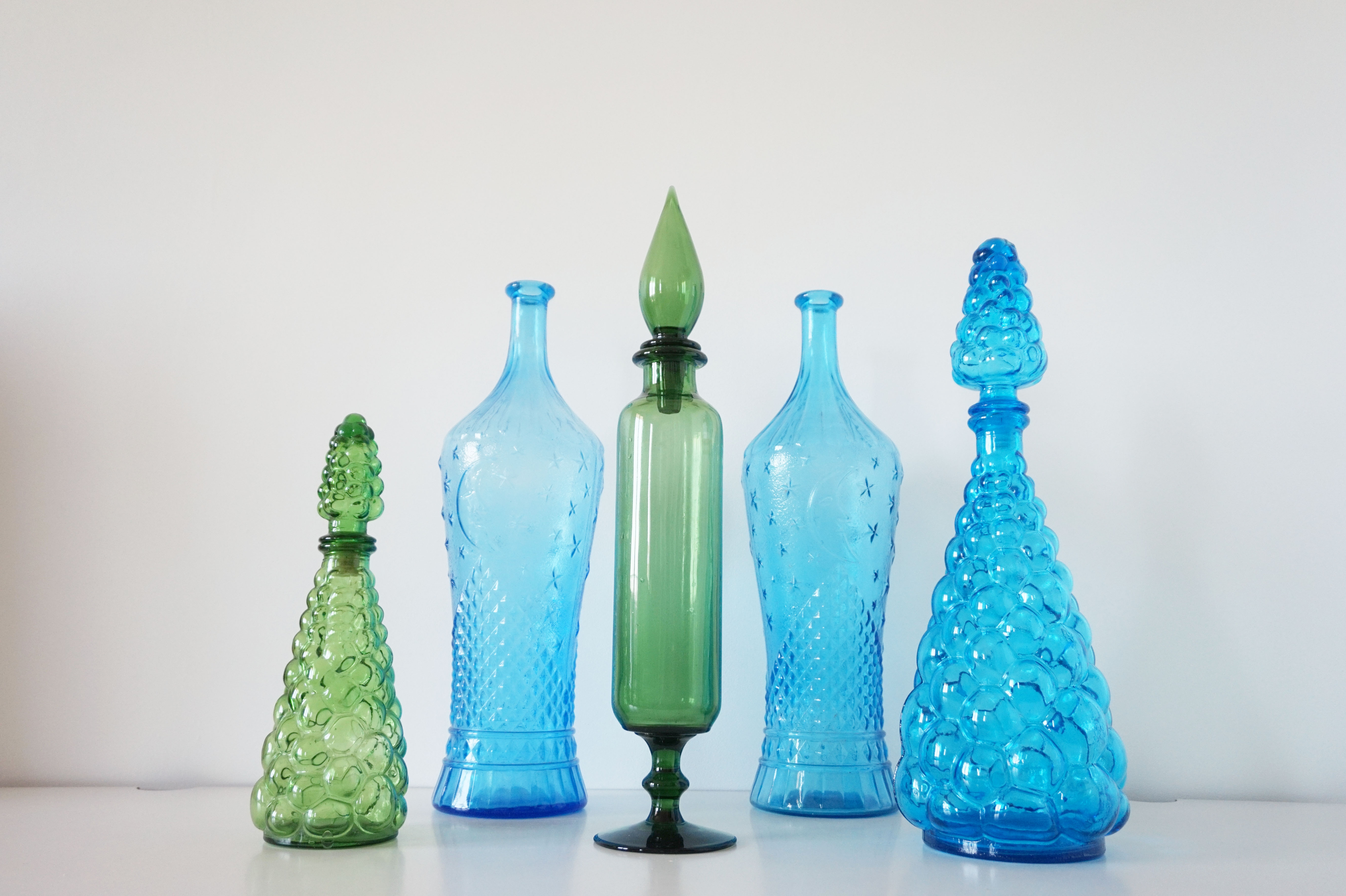 Italian decanter in green blown glass empoli