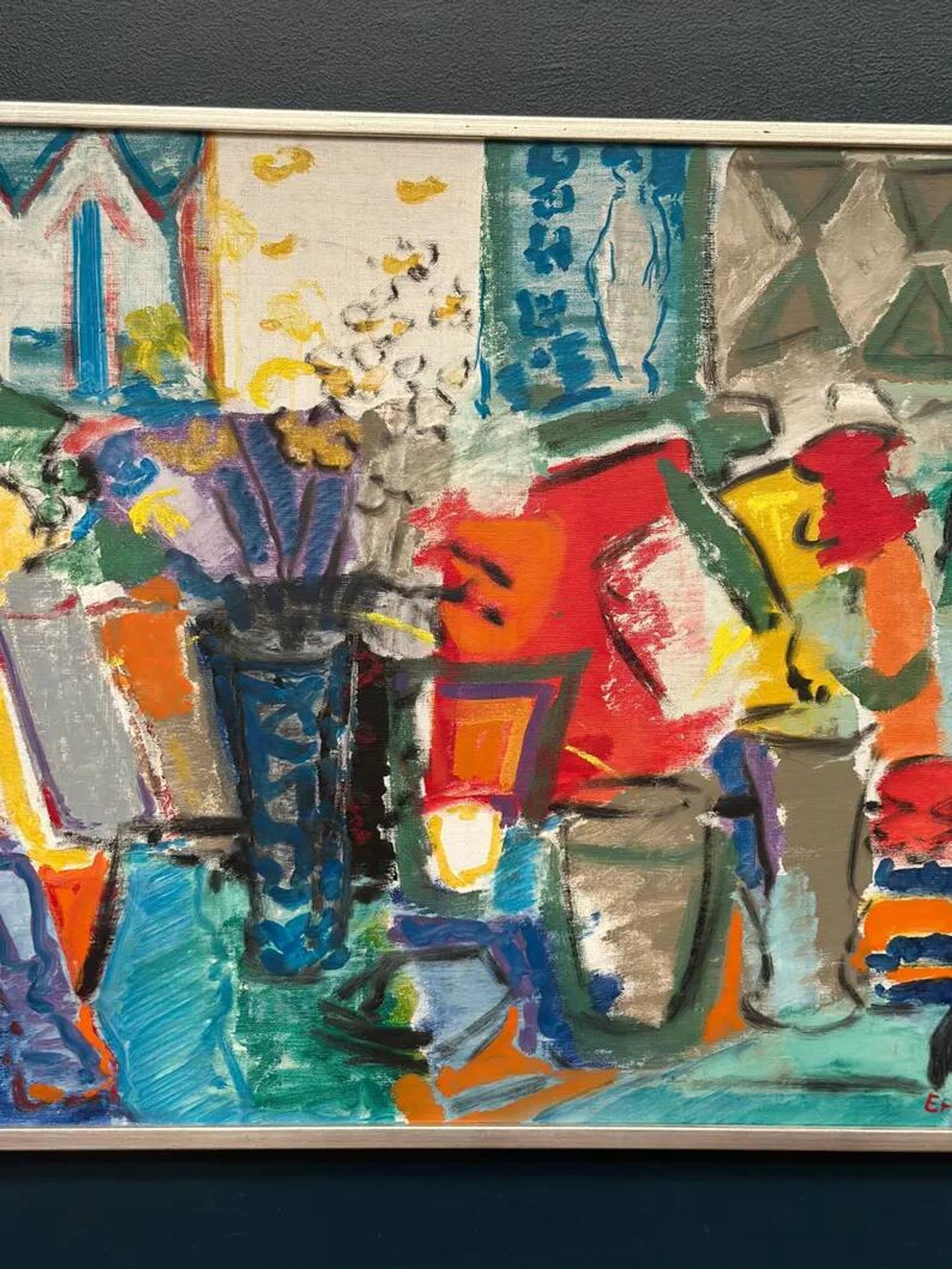 Large Original Swedish Oil on Canvas – “Still Life with Flowers” by Eric With (1916–2000) – Signed – Vintage & Framed – 89×70.5cm