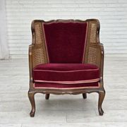 1950s, Danish armchair, furniture velour, ash wood,, mesh.