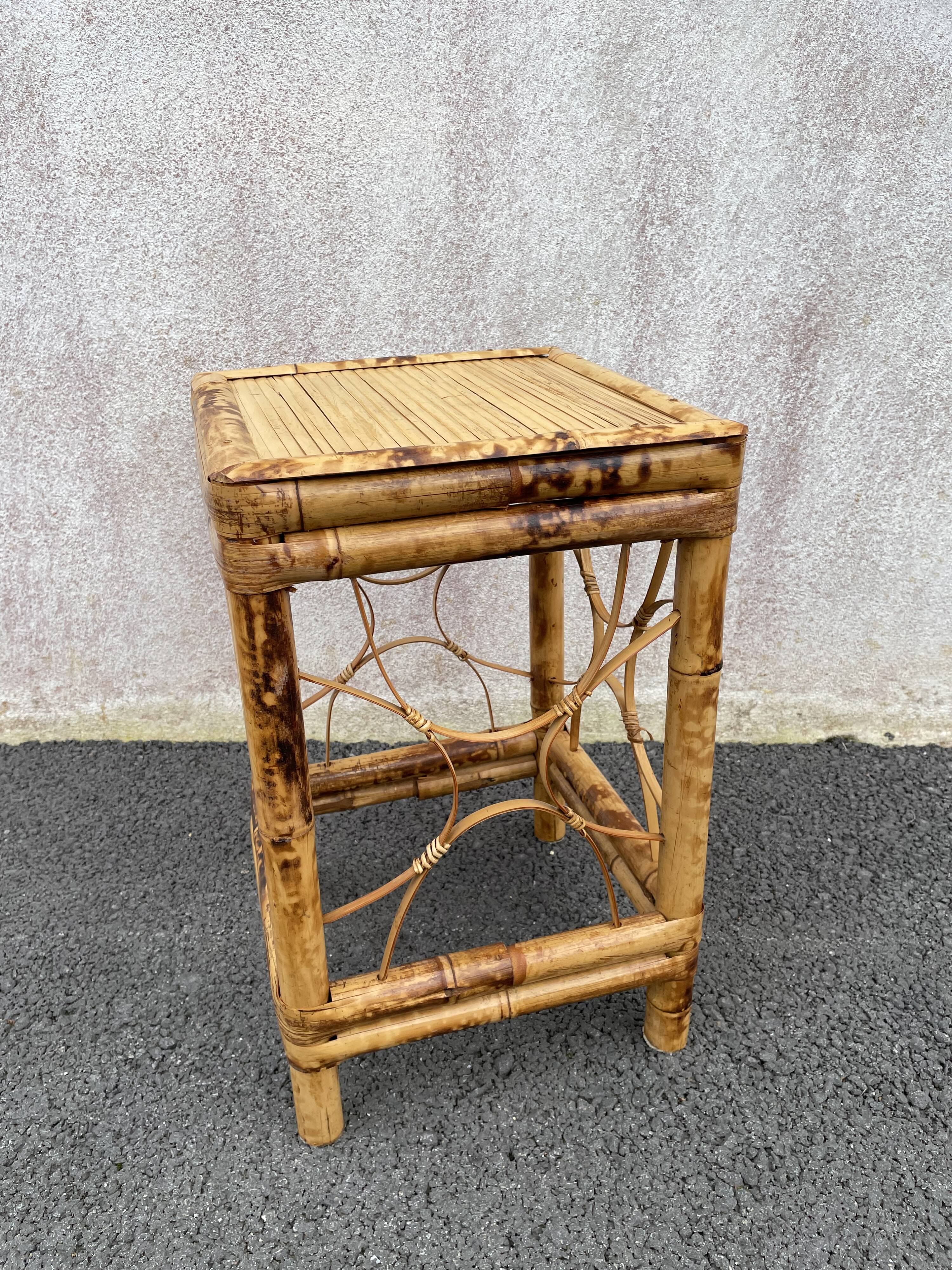 Tabouret bambou brûlé années 50