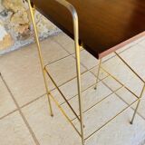 Vintage side table, 2 wooden and brass shelves, circa 1960s