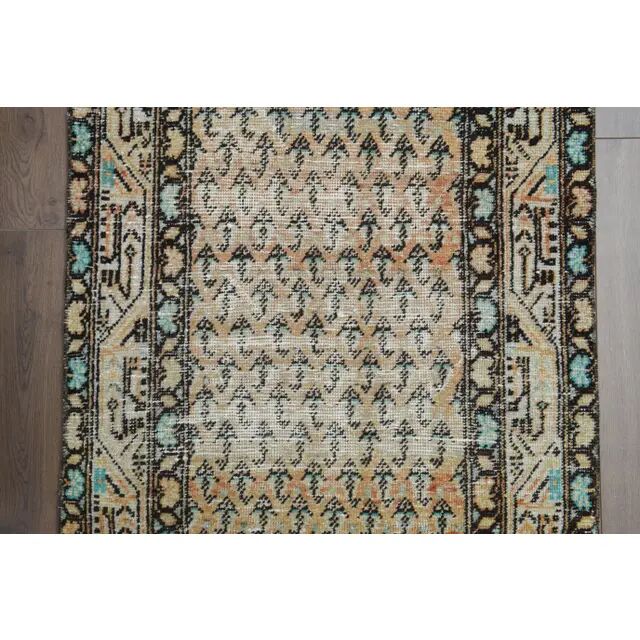 Tapis coureur vintage turc Oushak fait à la main en laine et coton orange 82x311