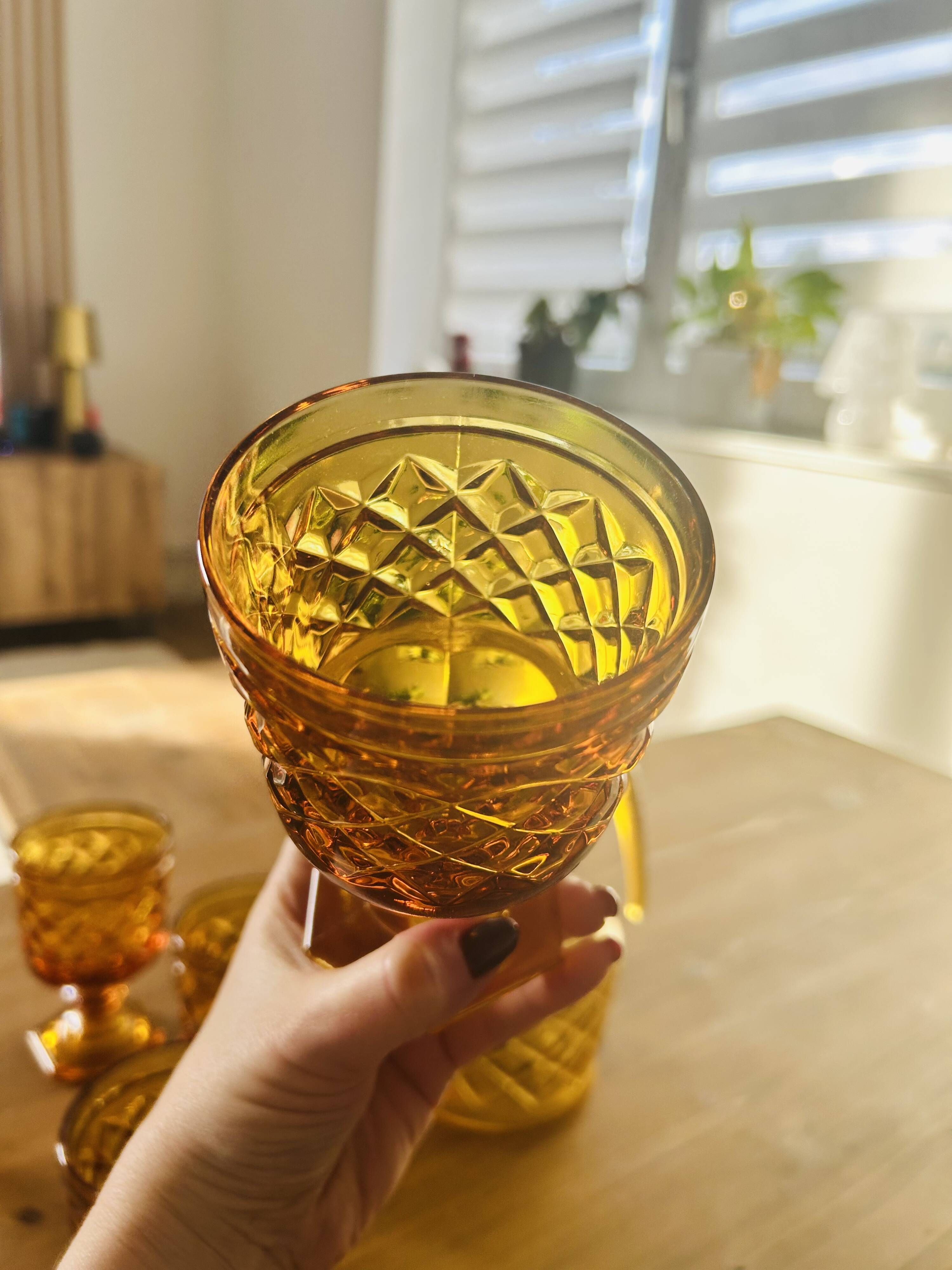 Vintage amber glass aperitif service – complete set – 1960s/70s