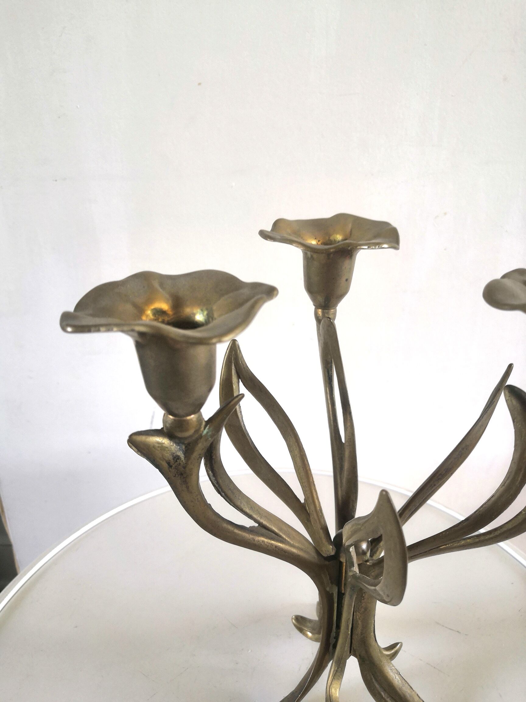 Candle holder brass vintage leaves and flowers 60s - 70s