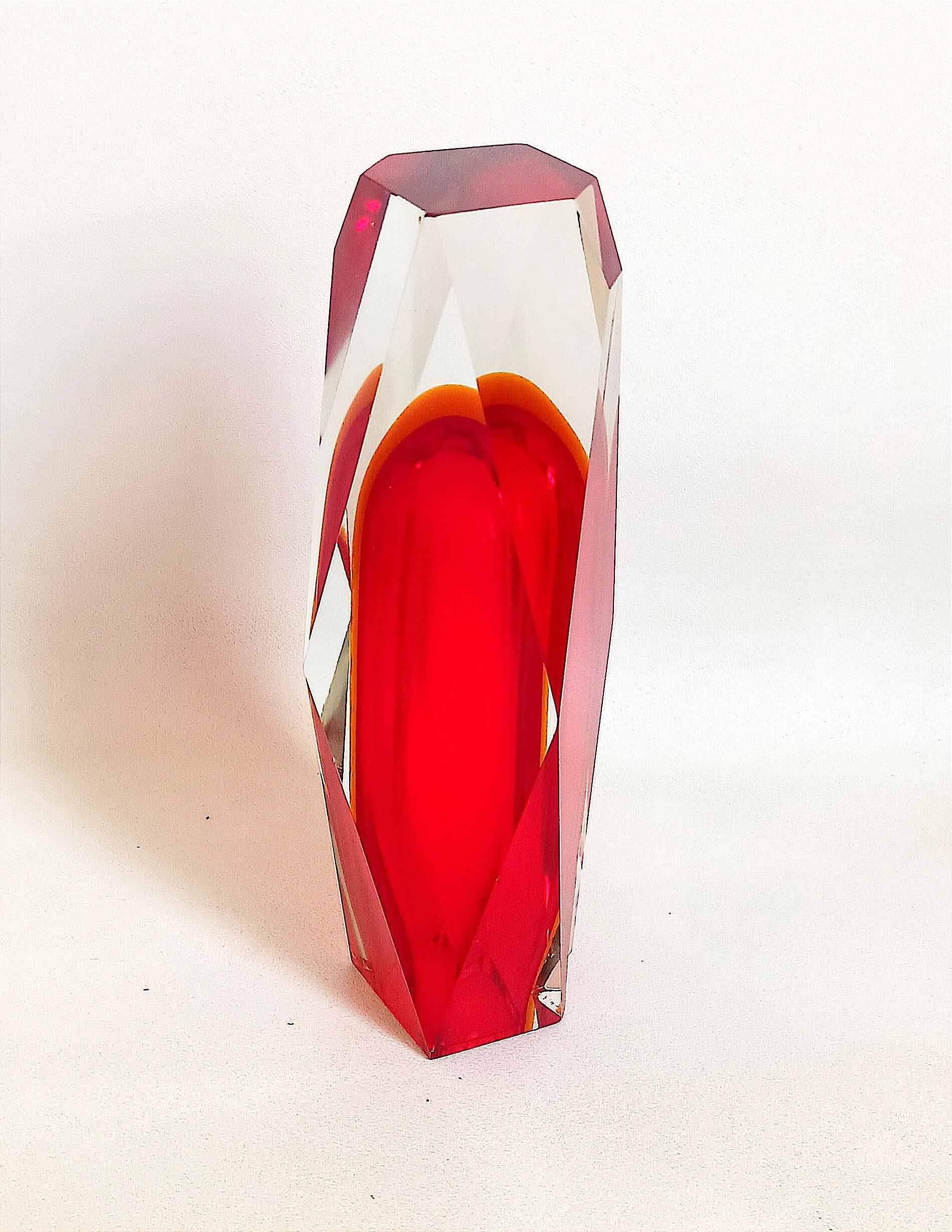 Bright red Murano Sommerso faceted vase 1960s Height 30 cm