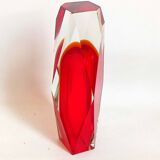 Bright red Murano Sommerso faceted vase 1960s Height 30 cm