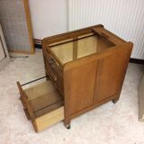 Old curtain oak wheeled box 1950