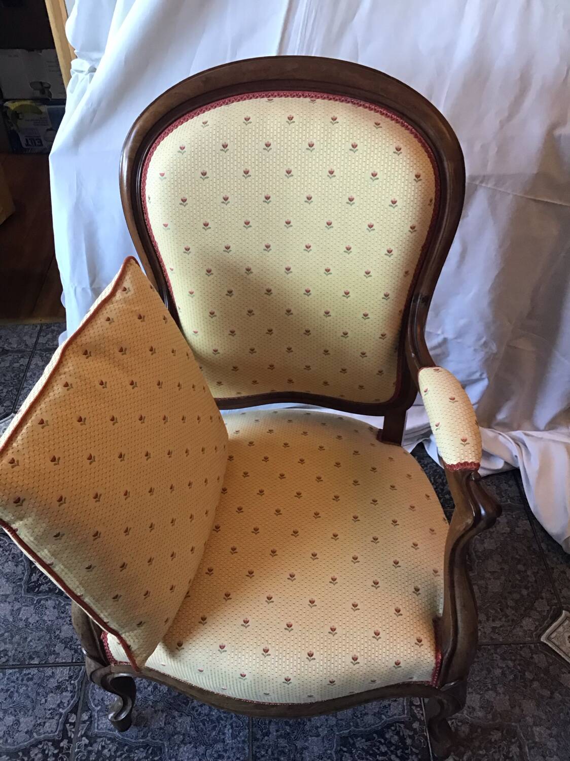 19th century Louis Philippe style armchair with purple backrest