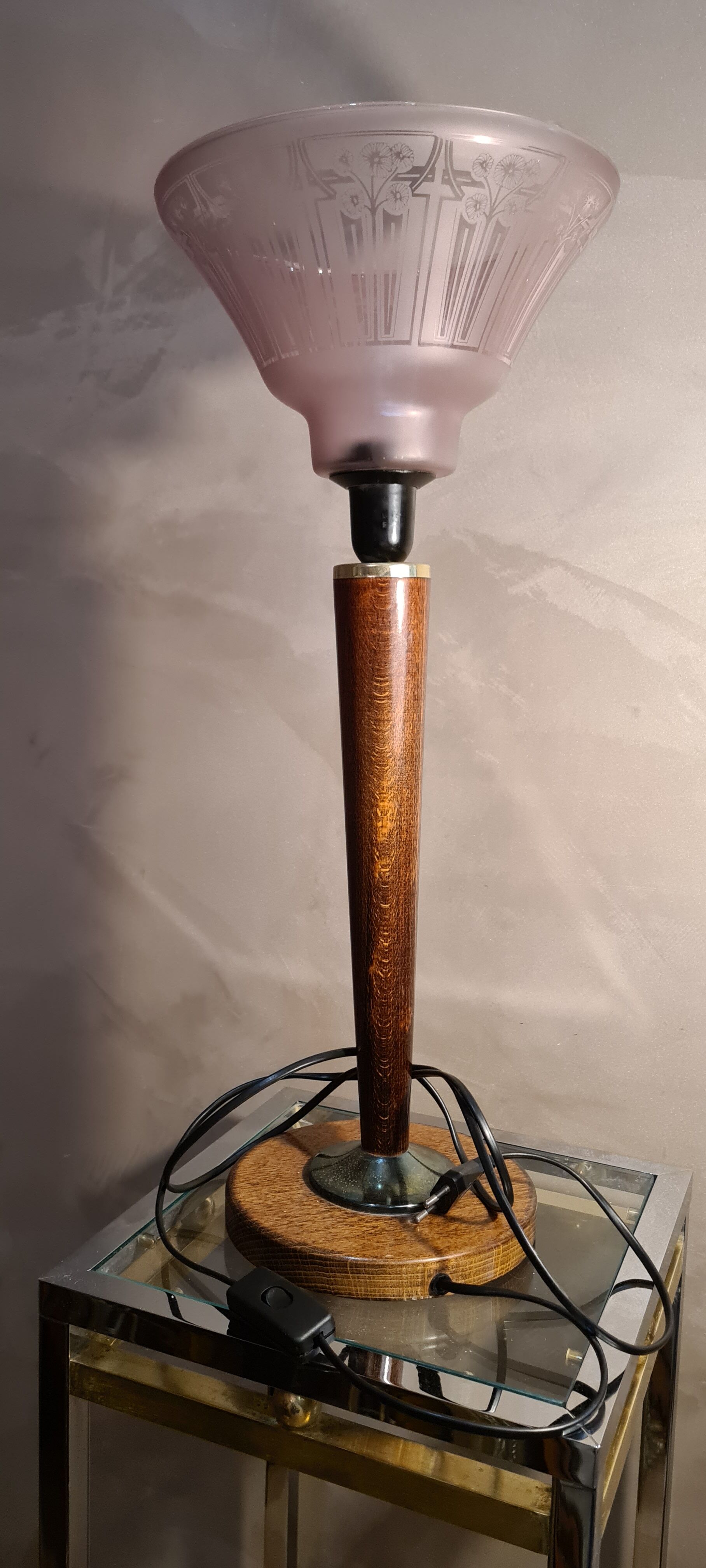 Art deco lamp lampshade pink 1930 with opaque pattern fleural electricity new nf