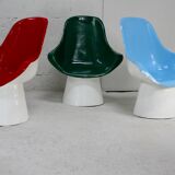3 painted fiberglass “space age” armchairs. France, circa 1970