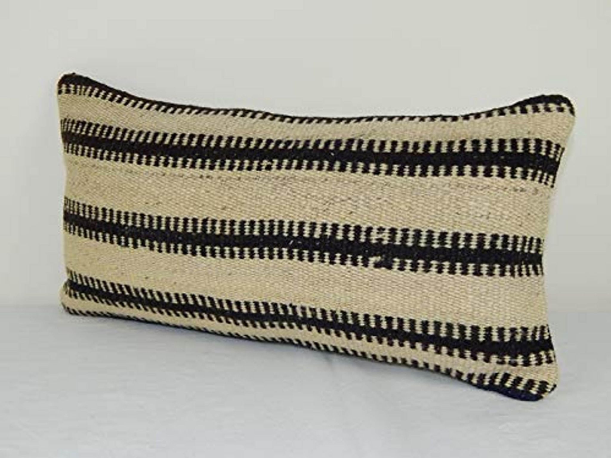 Handmade simple and plain organic color wool kilim throw pillow cover, 10'' x 20'' (25 x 50 cm)