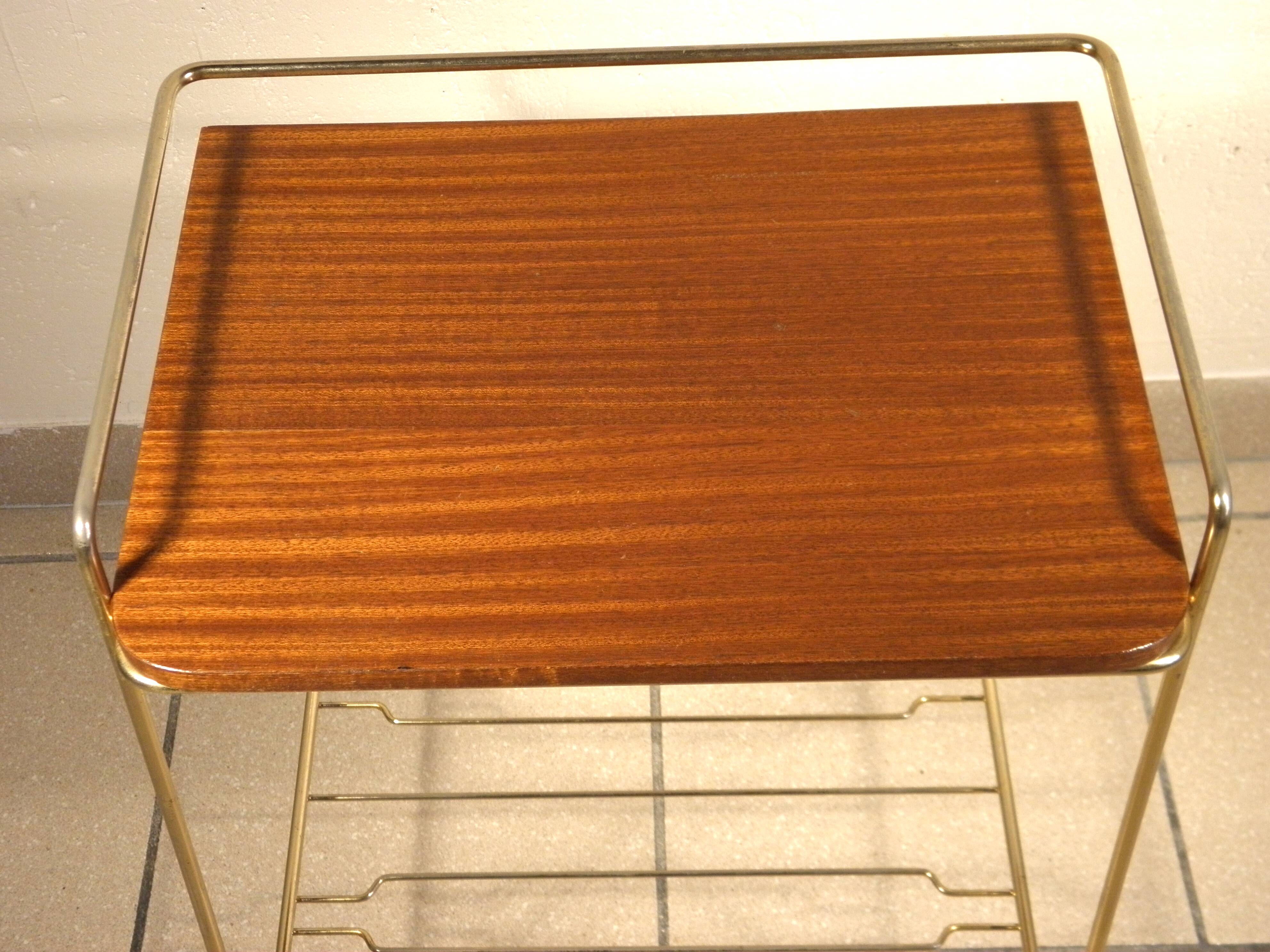 Side table - wooden and gold metal magazine rack