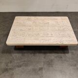 Vintage travertine and wooden coffee table, 1970s