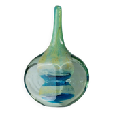 Vase en verre vintage MDINA « Lollipop » - tons bleu et vert, par Michael Harris, années 1970