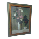 Rectangular frame two-tone wood brown/green, image: painting bowl+vase of flowers