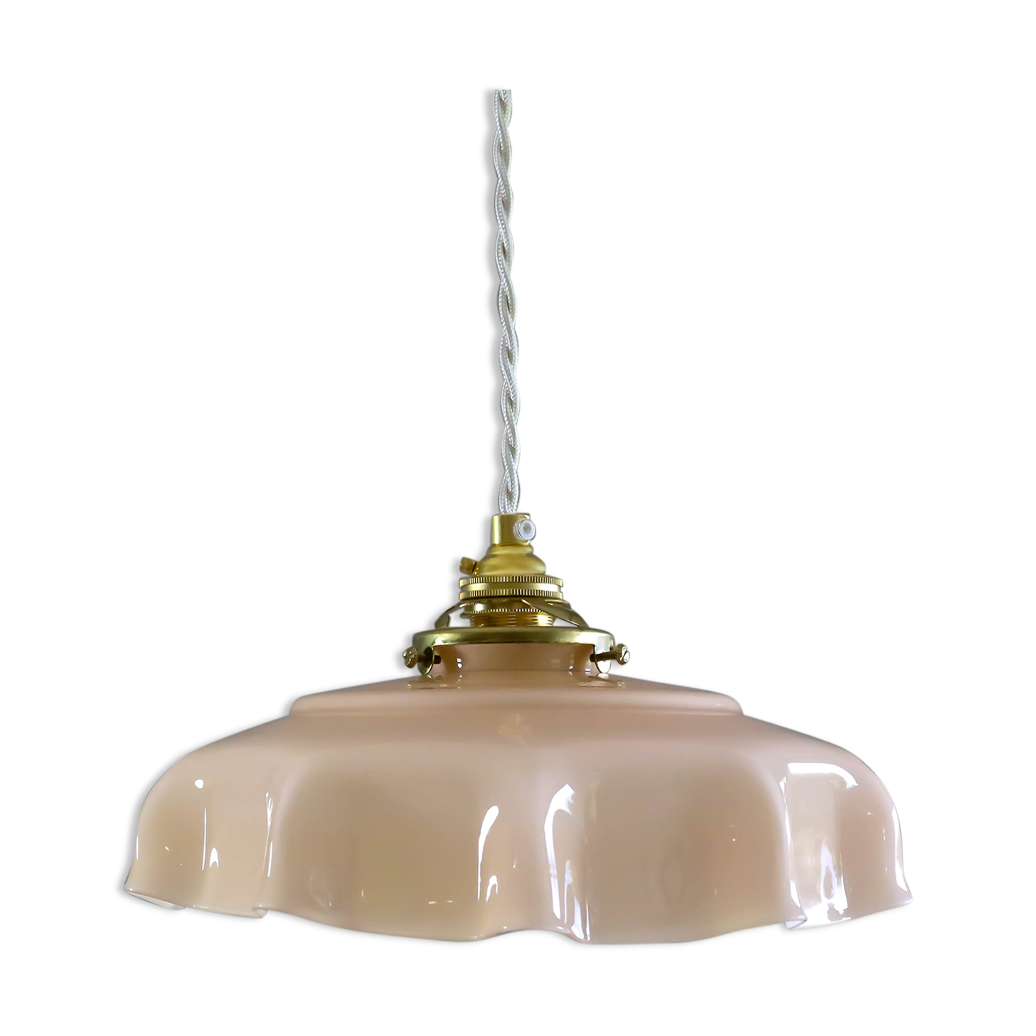 Pale pink opaline hanging lamp delivered with cable and new brass socket