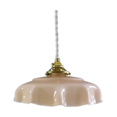 Suspension rose pale en opaline livrée avec cable et douille en laiton neuve
