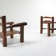 Pair of rustic wooden Wabi Sabi lounge chairs - 1950s