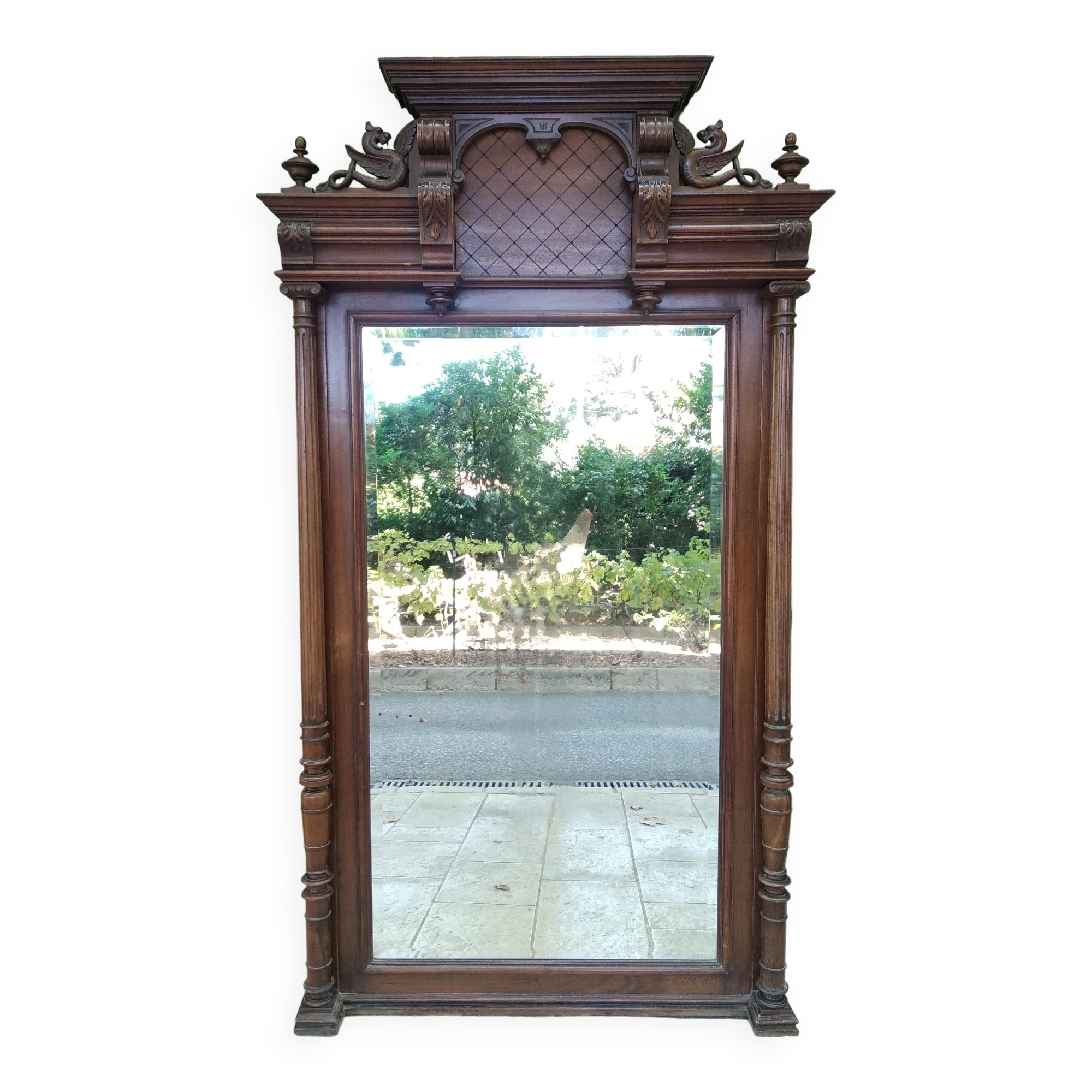 Grand miroir en bois sculpté XIX . 190 X 108 cm